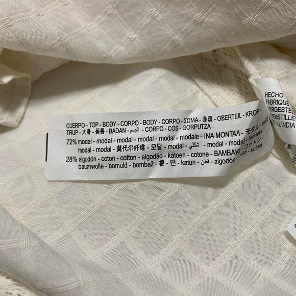 Zara | Women | Ivory Lace Insert Bishop Sleeve Ruffle Top | Size Extra Small - Picture 9 of 10